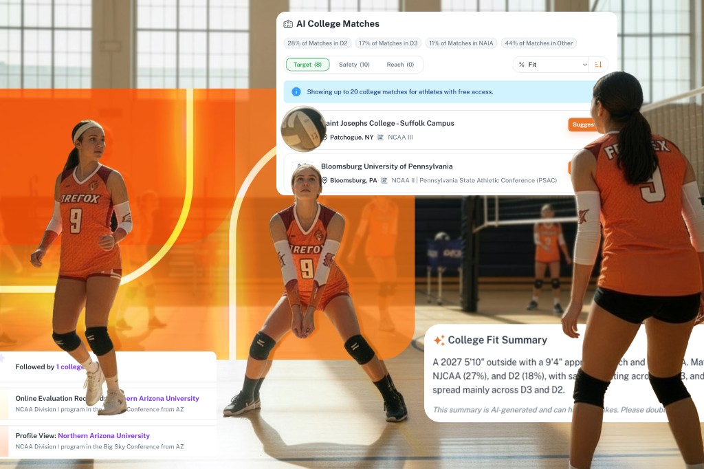 Athlete recruiting profile with AI college matches and college fit summary